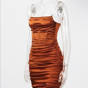 Jewel Diamante Spaghetti Strap Satin Corset Ruched Bodycon Dress